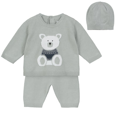 Enzo Grey Knit Teddy Trouser Set with Hat