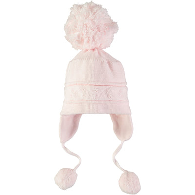 Griffin Pink Baby Bobble Hat with Ear Flaps - Emile et Rose