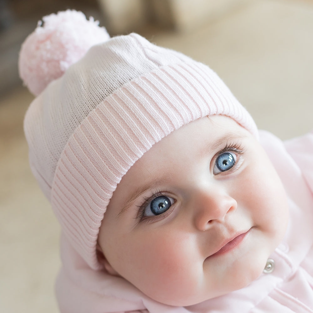 Fuzzy Pink Baby Bobble Hat - Emile et Rose