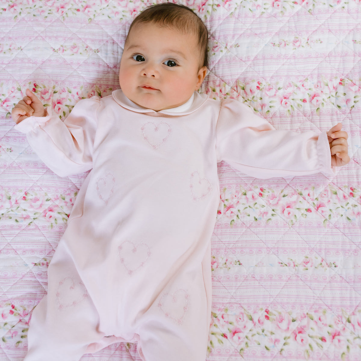 Emile et Rose Jenna Baby Girls Heart Embroidery Babygrow