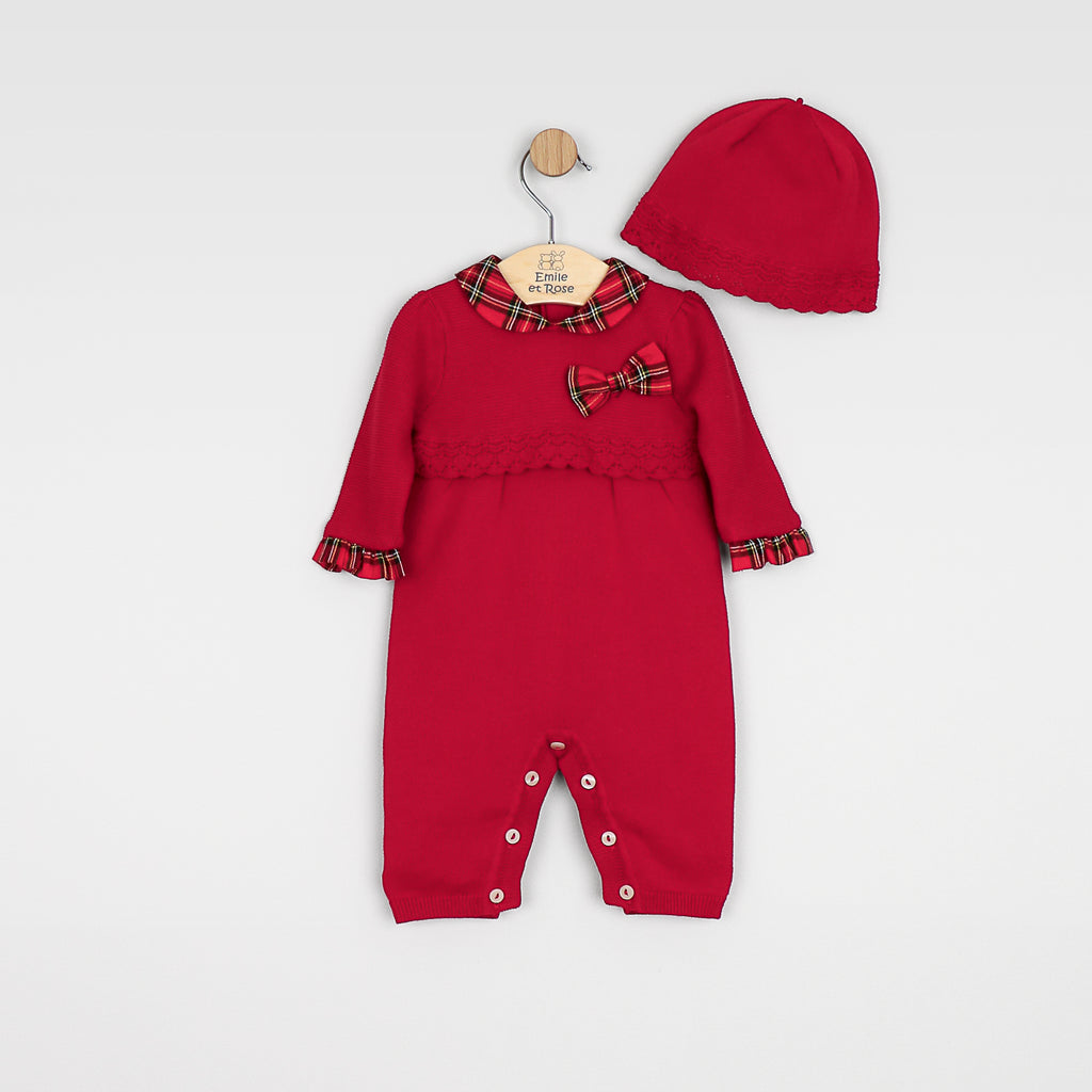 Khloe Tartan Detail Knitted All One & Hat Set