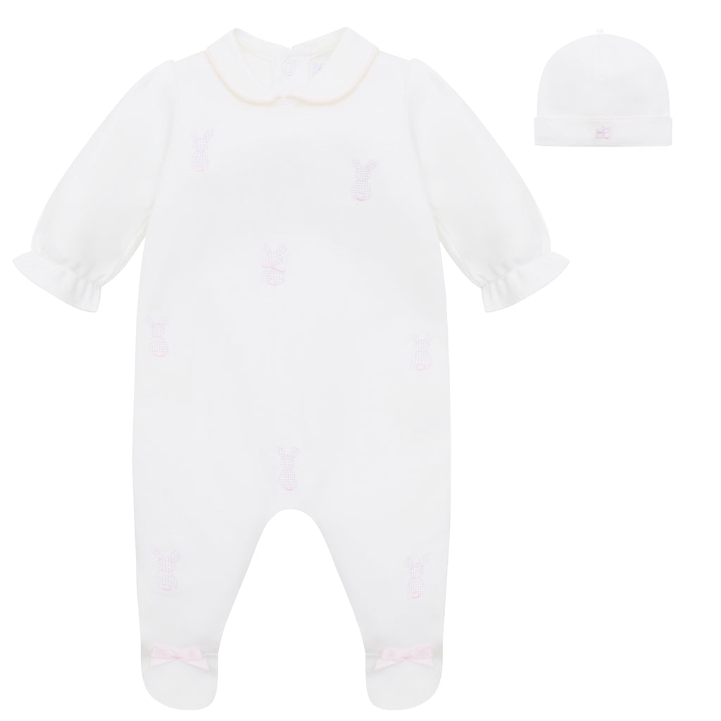 Lucy Bunny Embroidery Babygrow & Hat