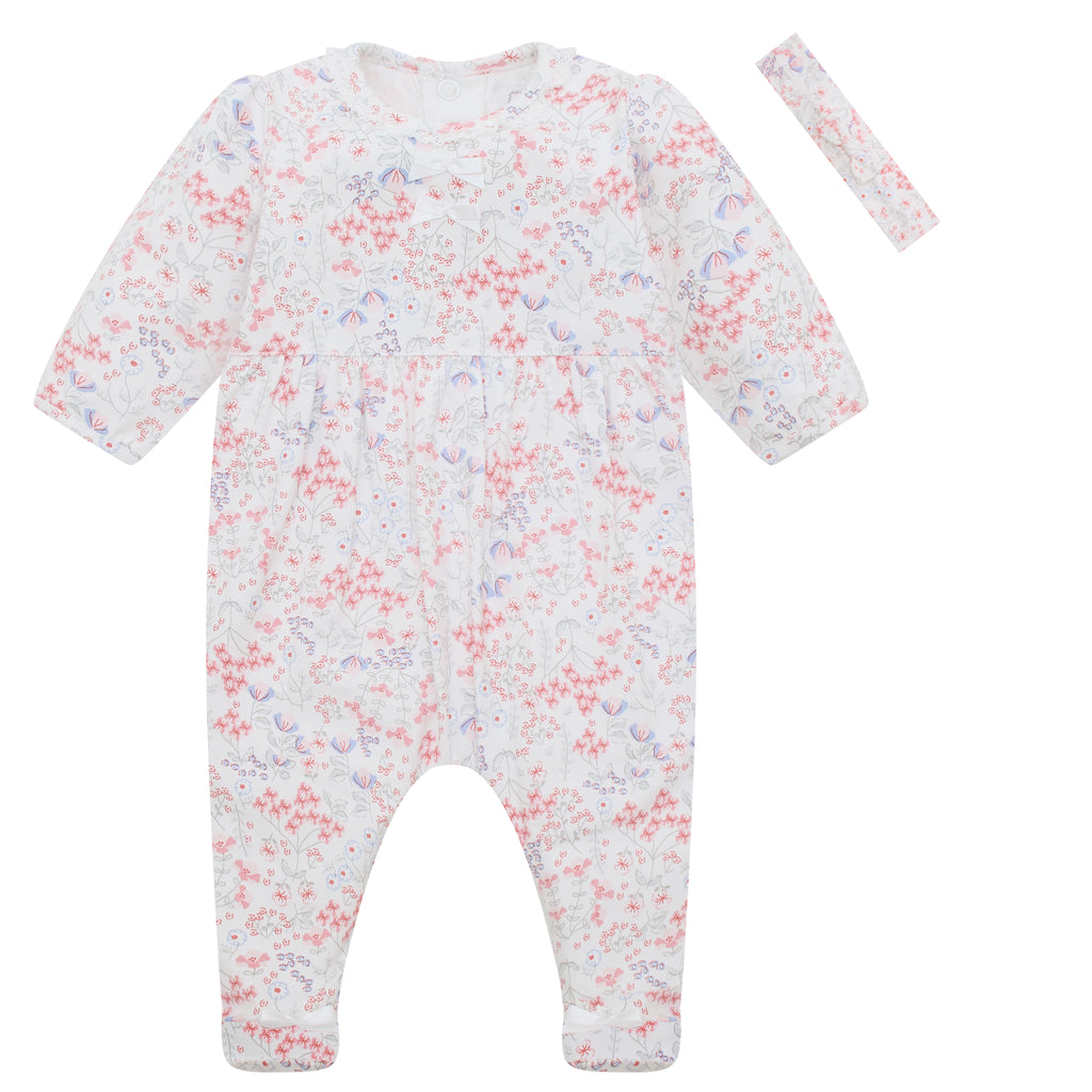 Lacey Floral Print Babygrow & Hairband