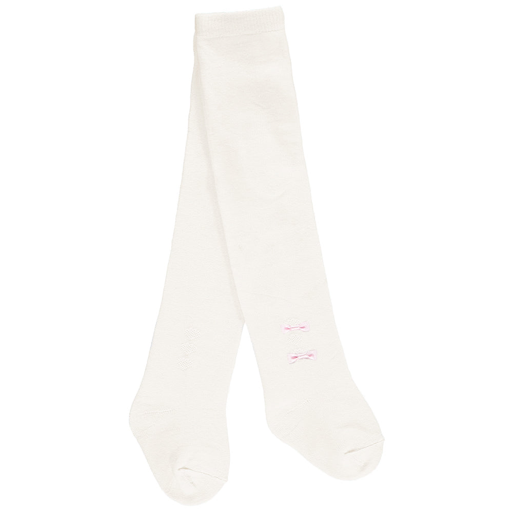 Baby Girls Ivory Tights with Pink Bows