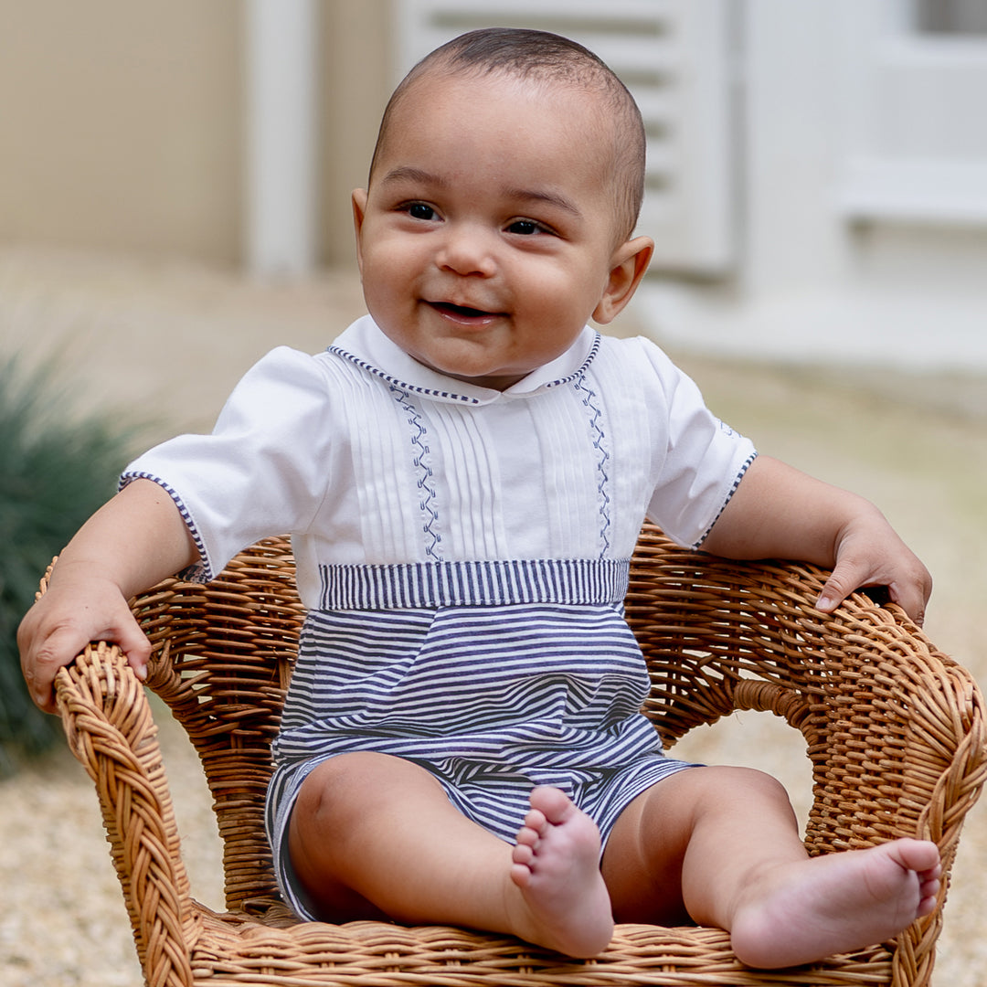 N*a様 Liilu Romper Smocked Striped 24m Stripe Romper Leo Boys Navy Stripe Summer Romper