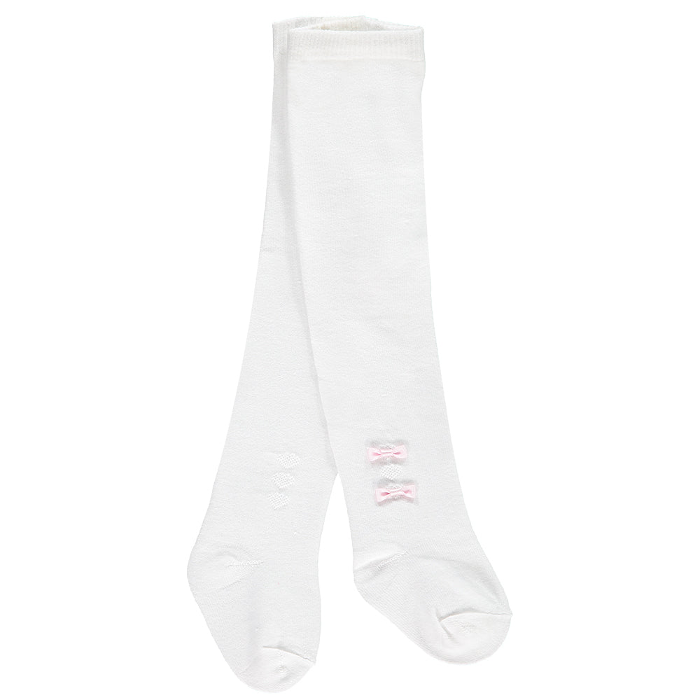 Baby Girls White Tights with Pink Bows