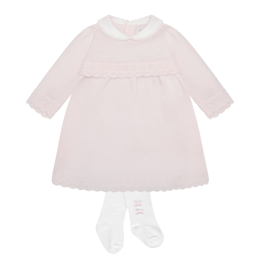 Kristina Pink Cotton Knitted Dress with Bow Tights