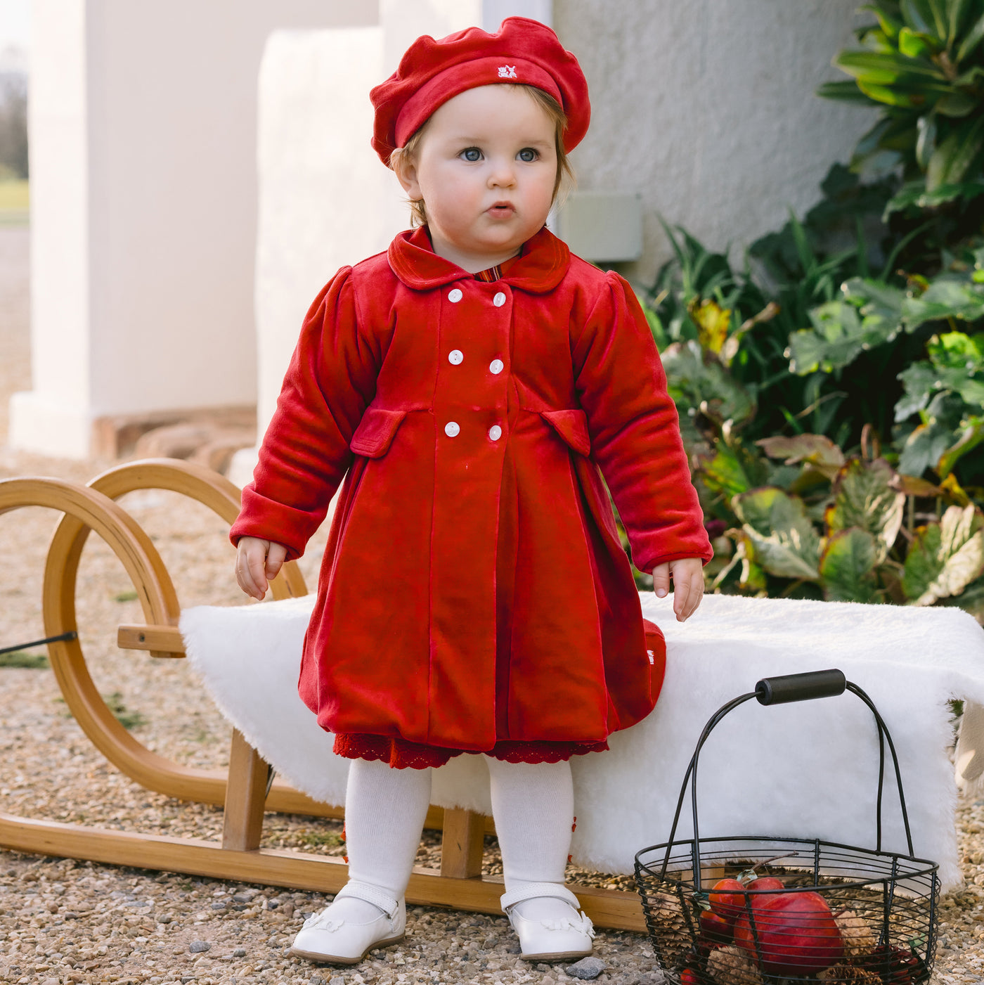 Rosanna Red Velour Girls Coat & Hat Set