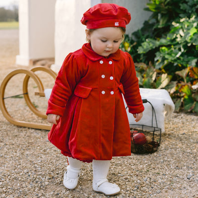 Rosanna Red Velour Girls Coat & Hat Set