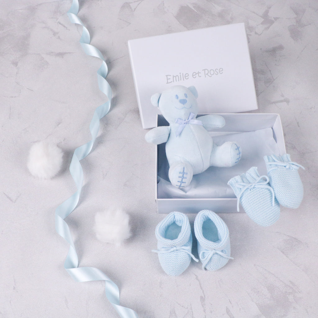 Kelsey Blue Boys Baby Knitted Mitt & Bootie Gift Set
