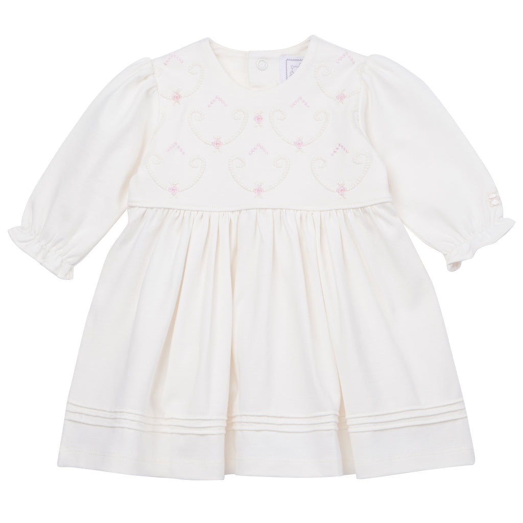 Harper Ivory Baby Girls Dress with Embroidery Design