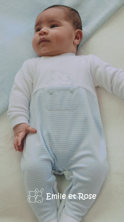 Emerson Velours blau gestreifter Babystrampler