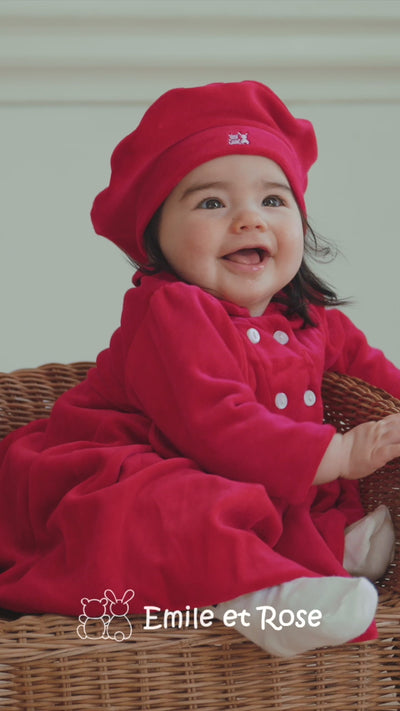 Rosanna Set aus rotem Veloursmantel und Hut für Mädchen