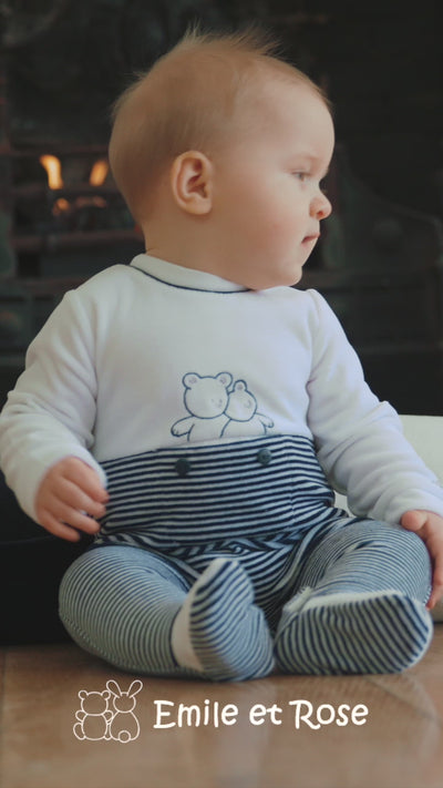 Emerson Velours-Babystrampler in Marineblau mit Streifen