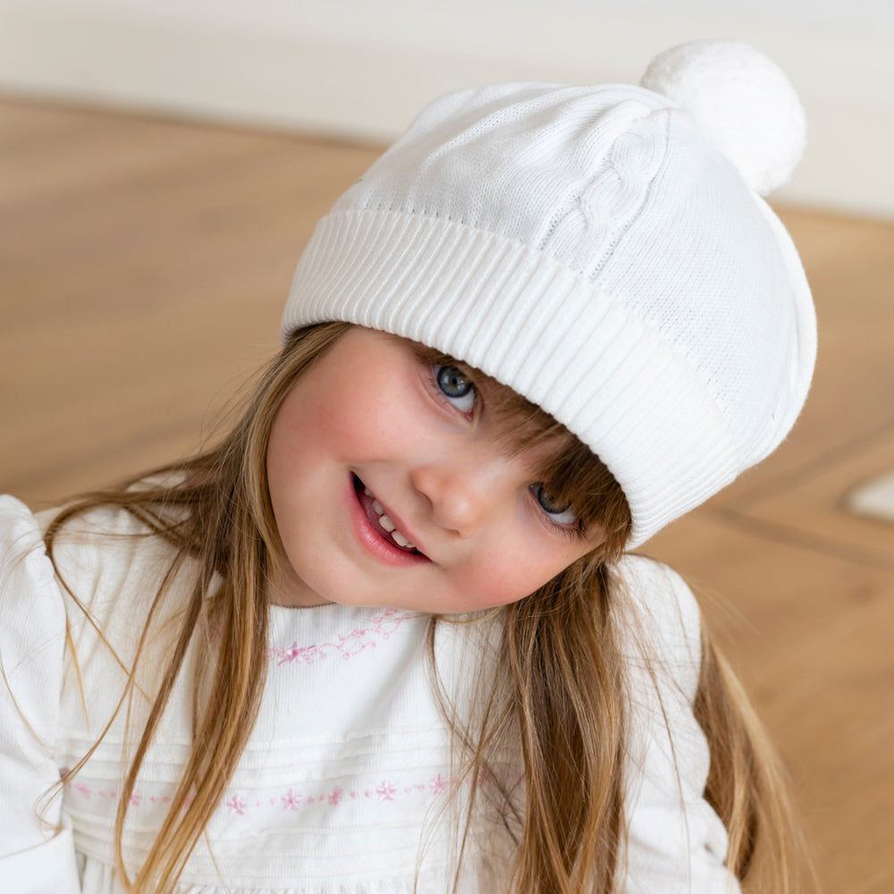 Fuzzy Ivory Baby Bobble Hat - Baby Hat | Emile et Rose