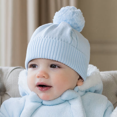 Fuzzy Blue Baby Bobble Hat - Emile et Rose