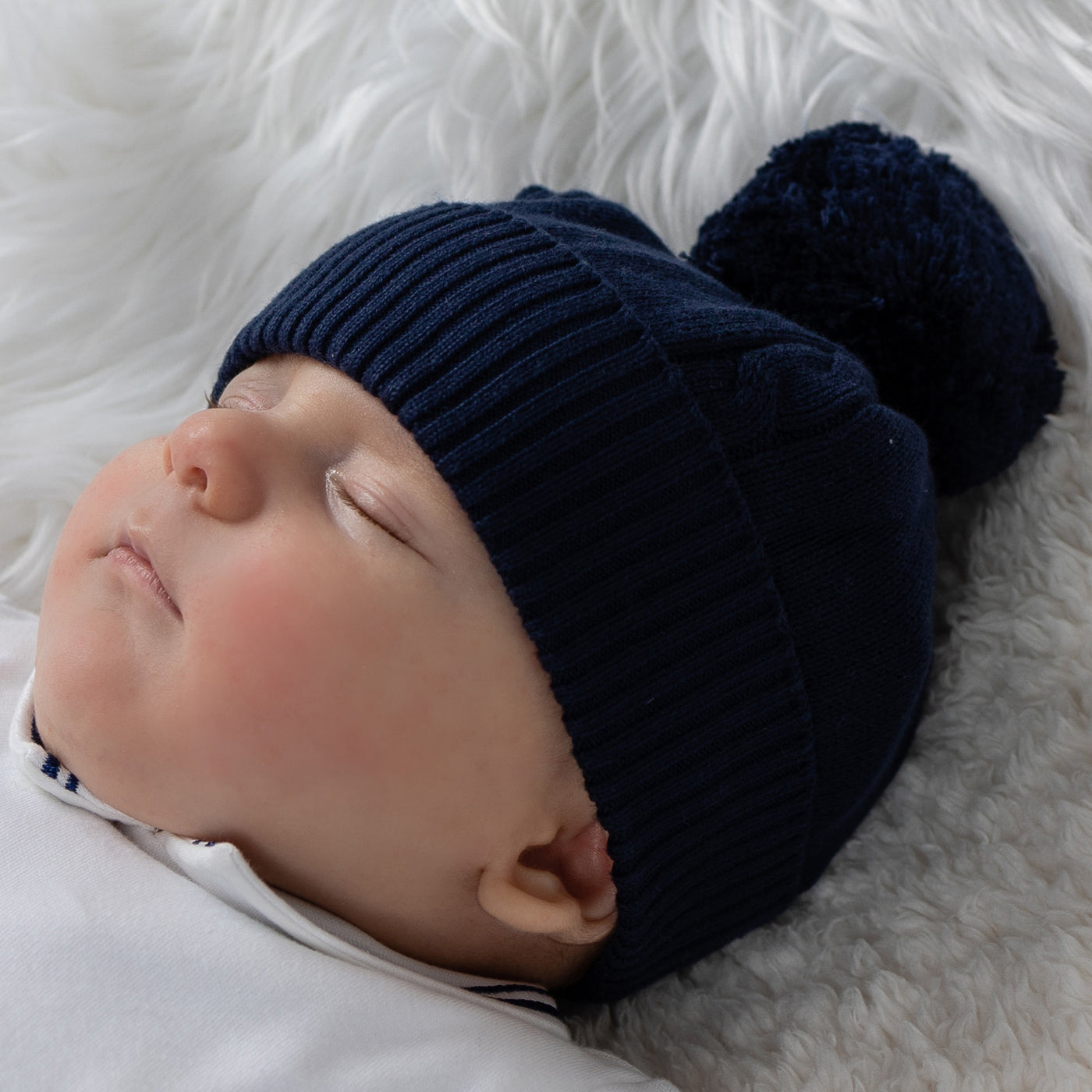 Fuzzy Navy Baby Bobble Hat