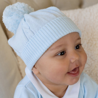 Fuzzy Blue Baby Bobble Hat