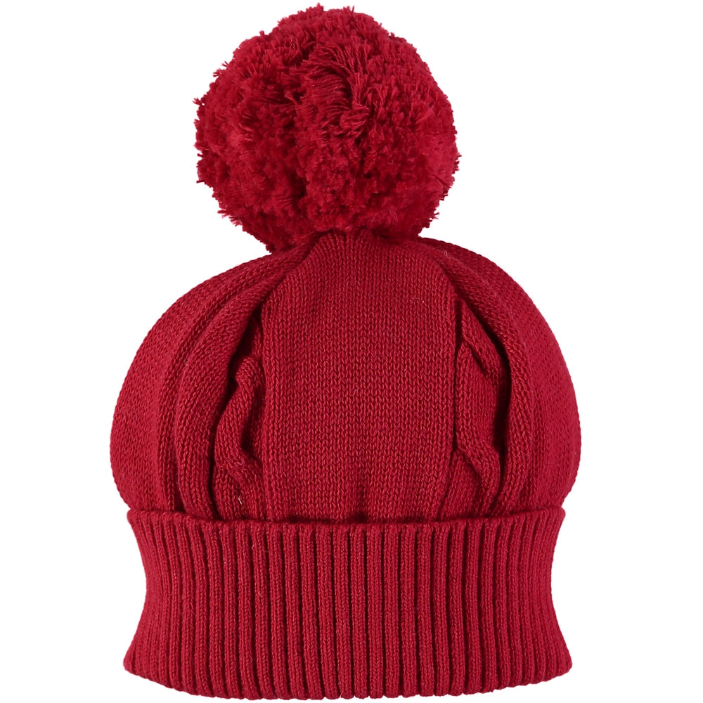 Fuzzy Red Baby Bobble Hat - Emile et Rose