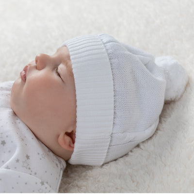 Fuzzy White Baby Bobble Hat