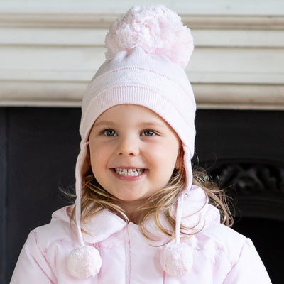 Griffin Pink Baby Bobble Hat with Ear Flaps