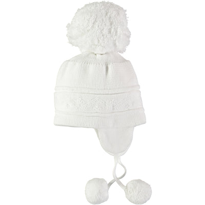 Griffin White Baby Bobble Hat with Ear Flaps - Emile et Rose
