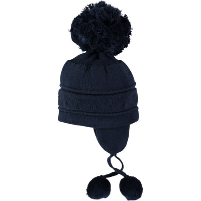 Griffin Navy Baby Bobble Hat with Ear Flaps - Emile et Rose