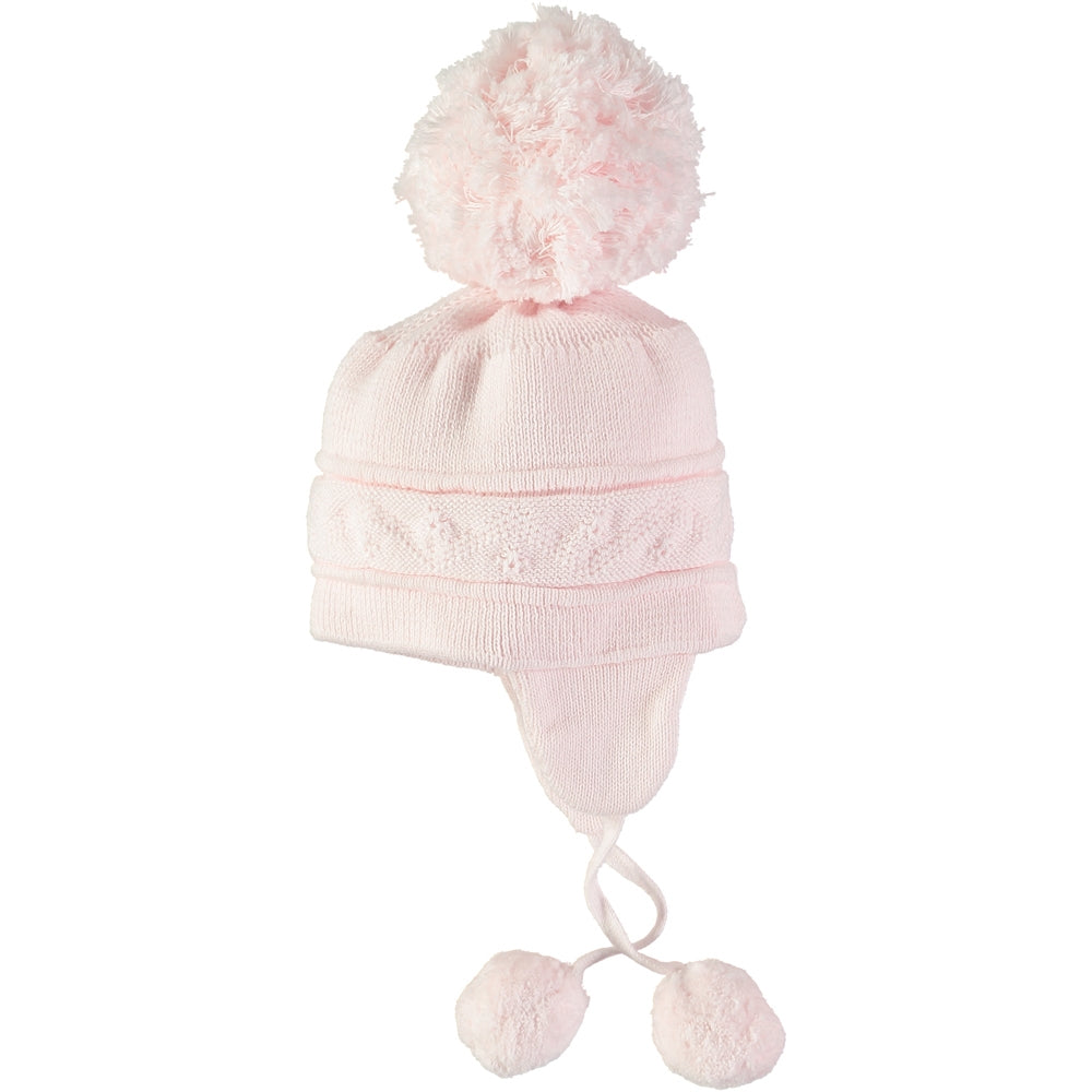 Griffin Pink Baby Bobble Hat with Ear Flaps - Emile et Rose