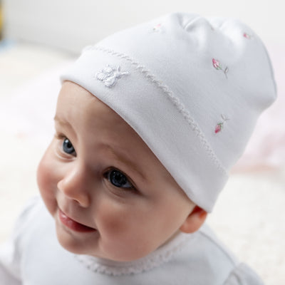 Romy White Rosebud Baby Pull - On Hat