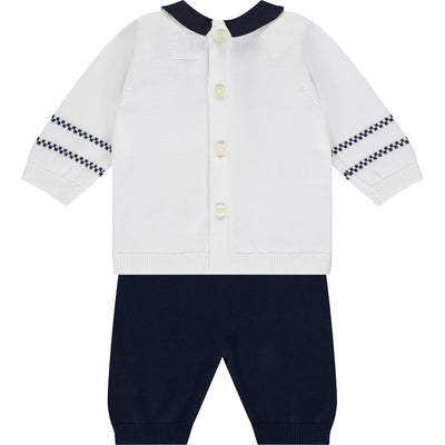 Declan Navy Knit Baby Boys Trouser Set with Hat