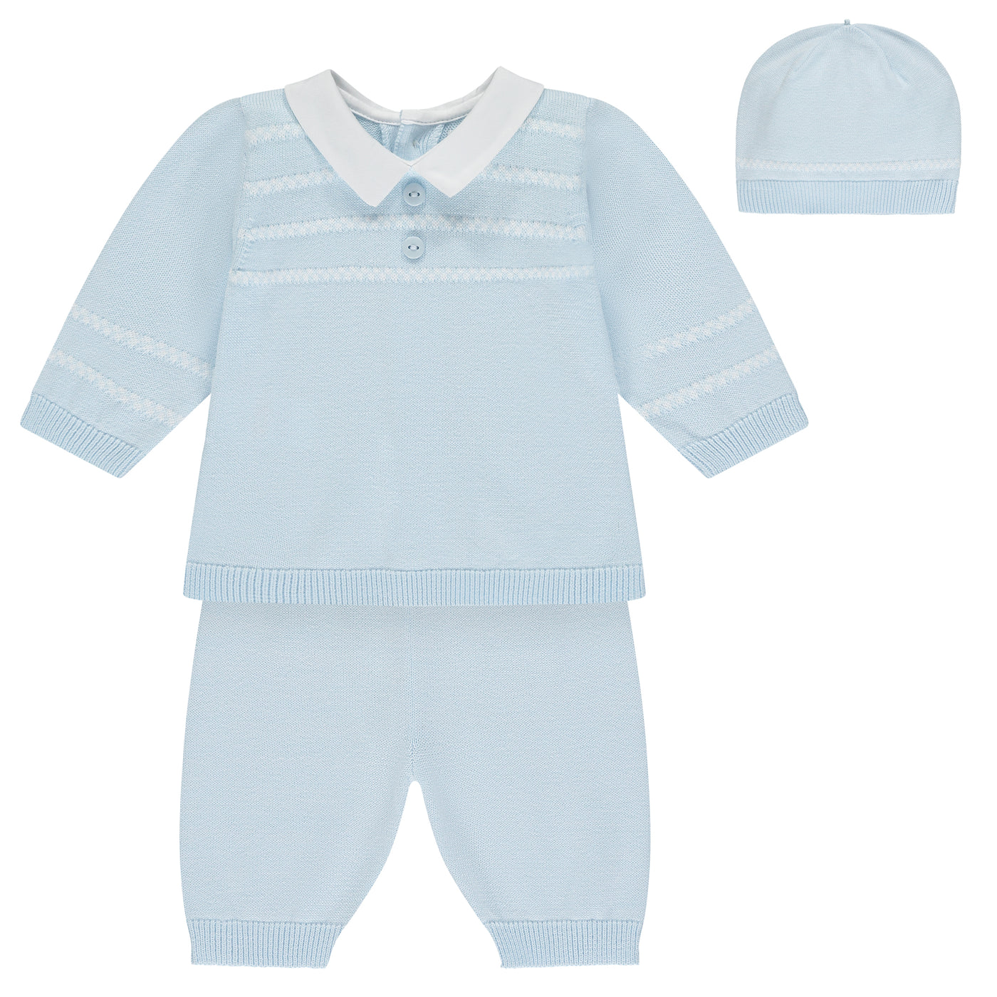 Declan Blau gestricktes Baby-Jungen-Hosenset mit Mütze