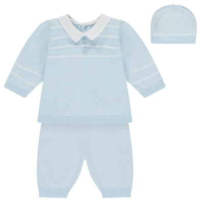Declan Blau gestricktes Baby-Jungen-Hosenset mit Mütze