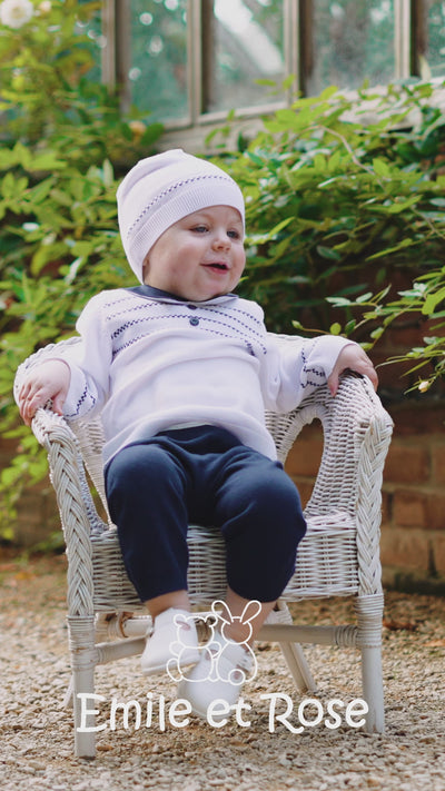 Declan Marineblau gestricktes Baby-Jungen-Hosenset mit Mütze