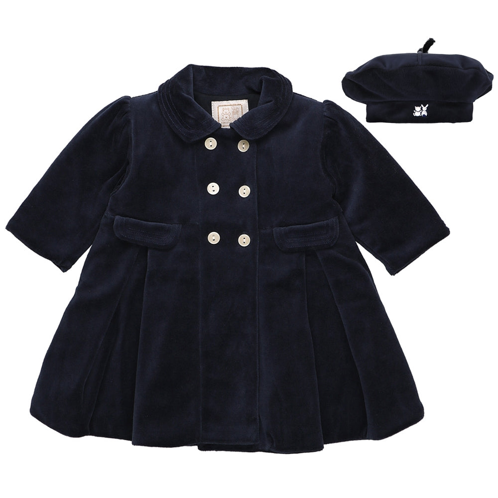 Rosanna Navy Velour Girls Coat & Hat Set - Emile et Rose