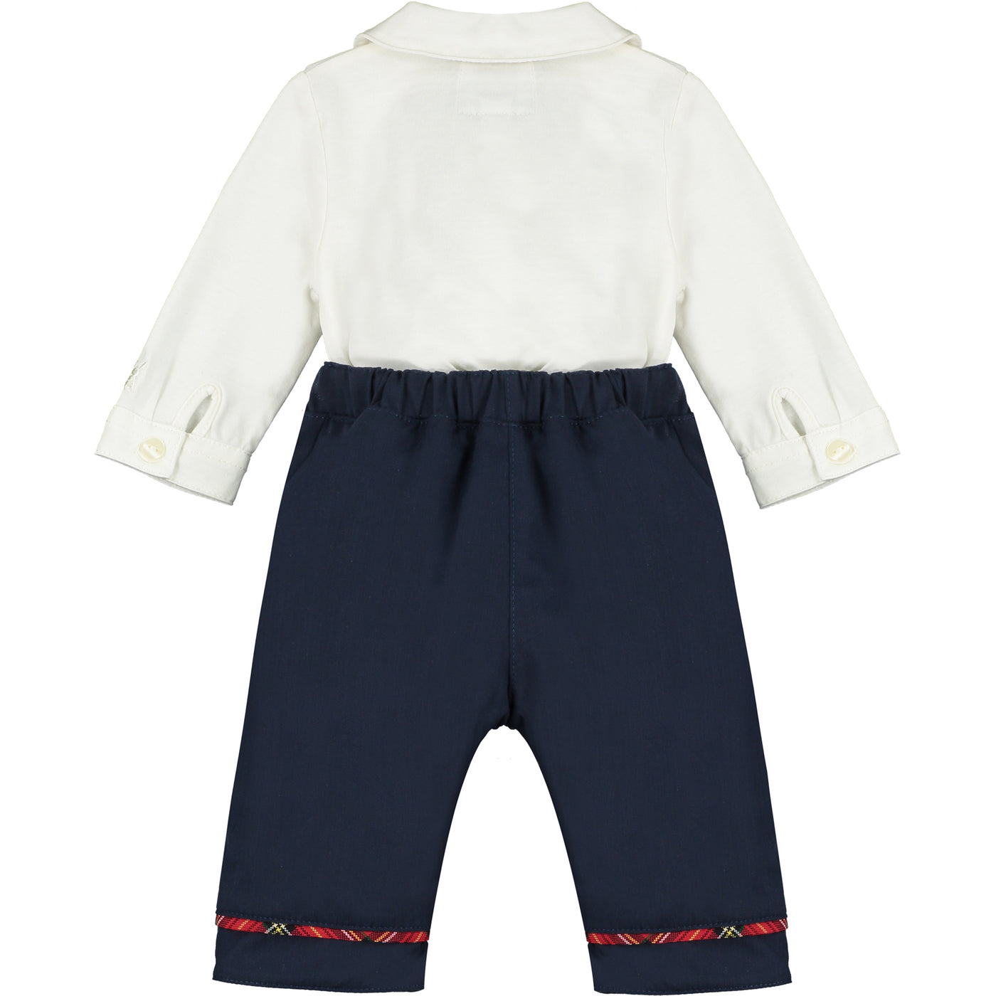 Campbell Navy Baby Boys Christmas Outfit from behind