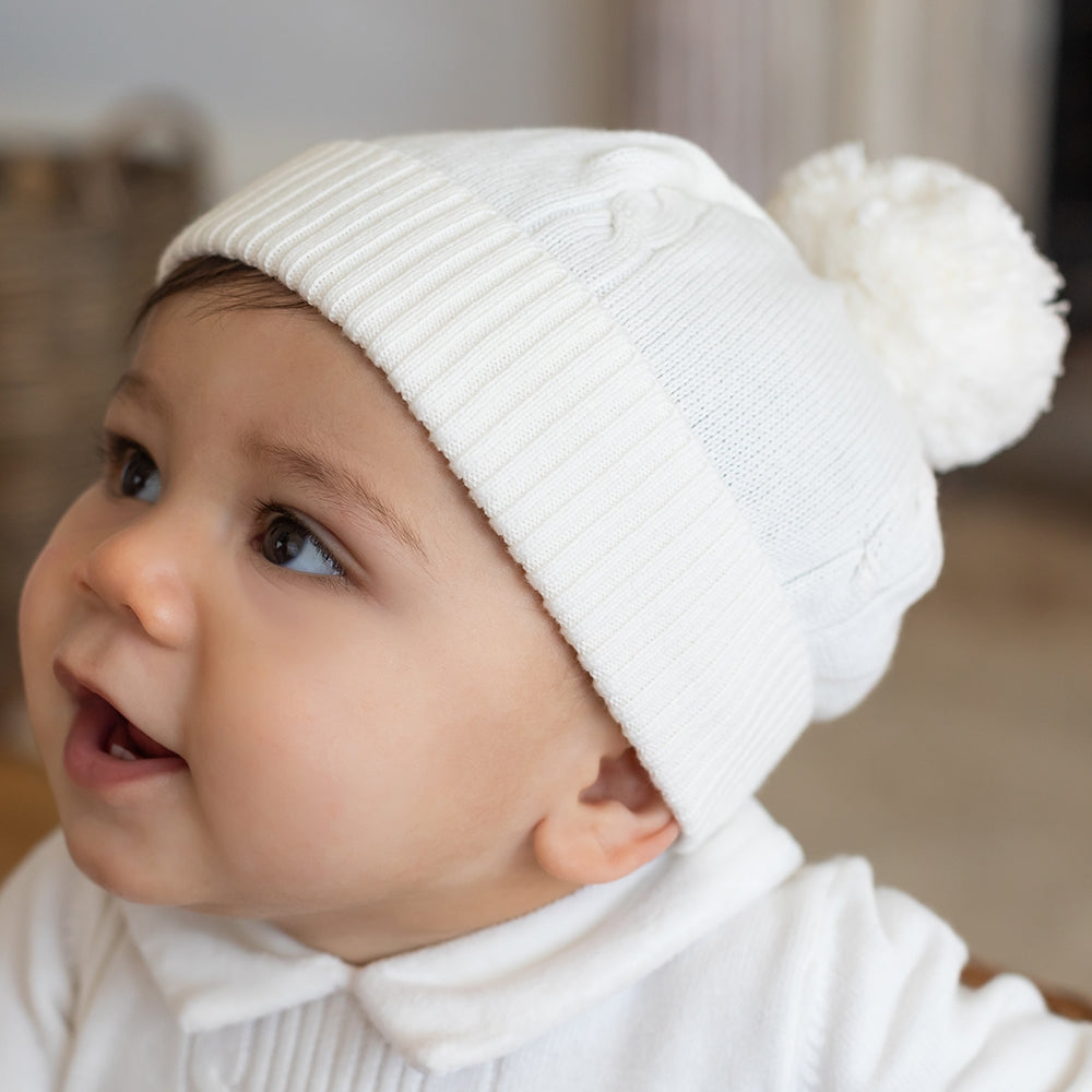 Fuzzy Ivory Baby Bobble Hat - Emile et Rose