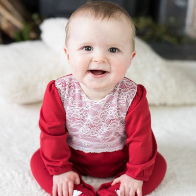 Nea Red Cotton Babygrow with Lace Detail - Emile et Rose