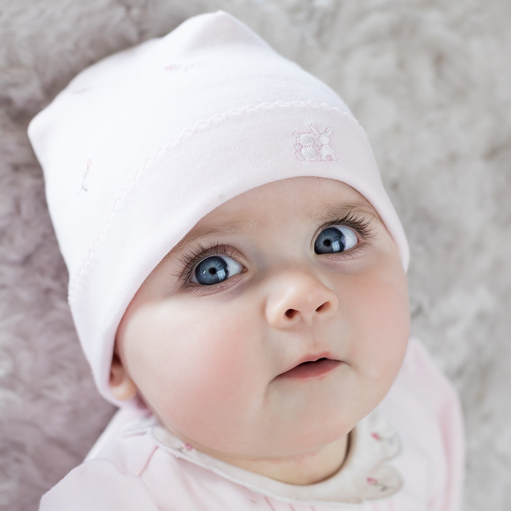 Romy Pink Rosebud Baby Pull - On Hat - New Baby Hat | Emile et Rose